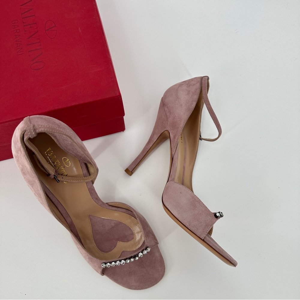Valentino d'Orsay Pink Suede Heart Heel Shoes Size 39 (9)